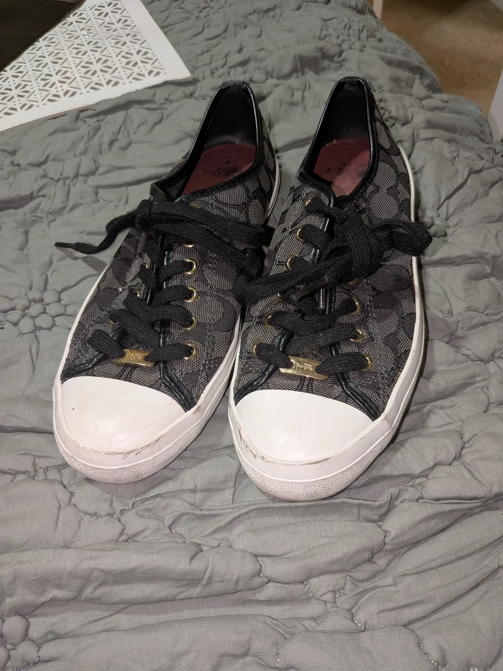 Coach Women's Black Signature Logo Lace-Up Sneakers